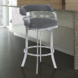 30  Gray And Silver Faux Leather And Iron Swivel Low Back Bar Height Bar Chair Fashion