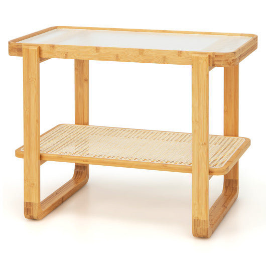 2-tier Bamboo Side Table with Glass Top-Natural Online now