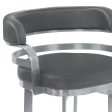 30  Gray And Silver Faux Leather And Iron Swivel Low Back Bar Height Bar Chair Fashion