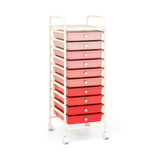 10 Drawer Rolling Storage Cart Organizer with 4 Universal Casters-Gradient Pink Fashion