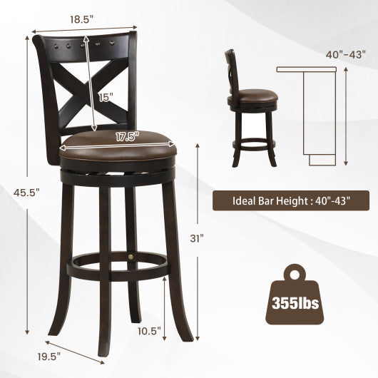 26  31  Swivel Bar Stool with Curved Backrest PU Leather Seat and Footrest-31 inches Online