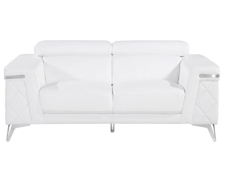 70  White And Silver Metallic Top Grain Leather Loveseat Online Hot Sale