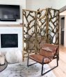 Rustic Earthy Wood Root Three Panel Room Divider Screen Online Sale