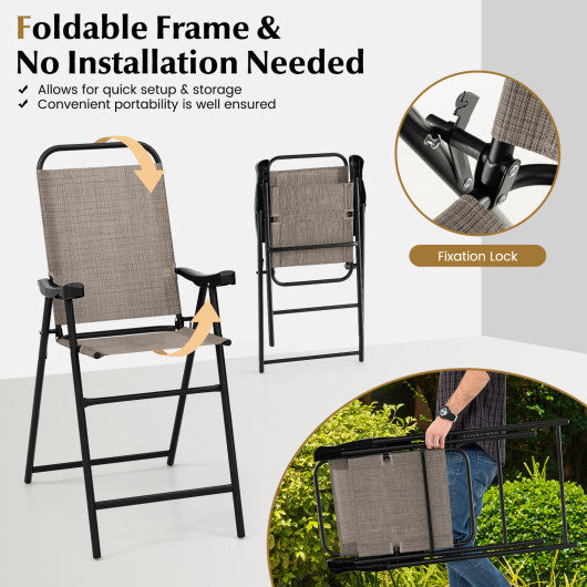 Patio Folding Bar Stool Set of 2 with Metal Frame and Footrest-Coffee For Discount