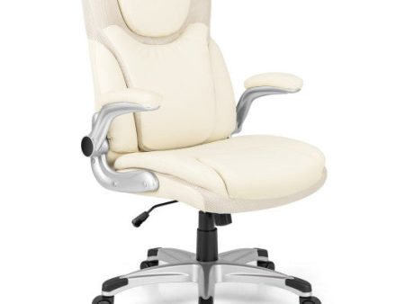 Ergonomic Office PU Leather Executive Chair with Flip-up Armrests and Rocking Function-White For Cheap