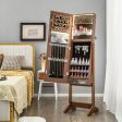 Lockable Jewelry Armoire Standing Cabinet with Lighted Full-Length Mirror-Walnut on Sale