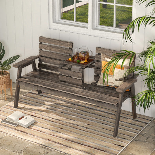 Outdoor Fir Wood Bench with Foldable Middle Table-Gray Discount