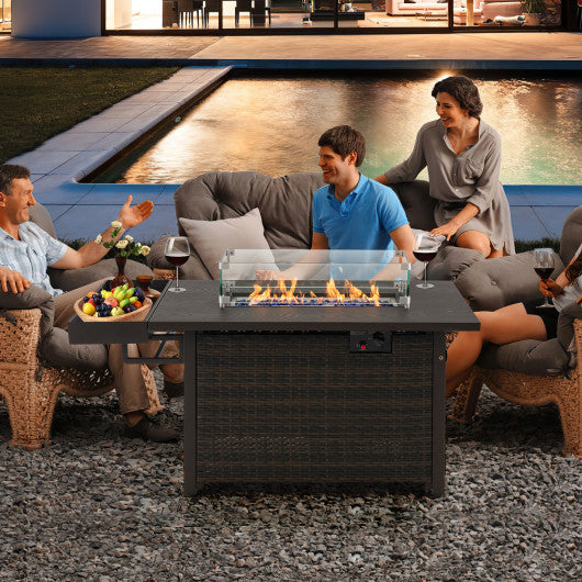 52 Inches Outdoor Wicker Gas Fire Pit Propane Fire Table with Cover-Brown Online now