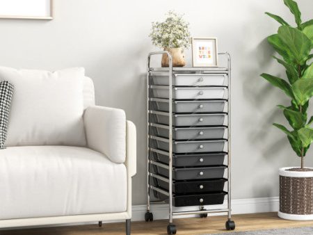 10 Drawer Rolling Storage Cart Organizer with 4 Universal Casters-Gradient Gray Cheap