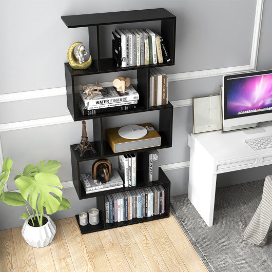 5-Tier Bookshelf with Anti-Toppling Device for Living Room Home Office-Black Hot on Sale