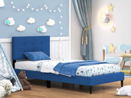 Twin Size Upholstered Platform Bed with Button Tufted Headboard-Blue Fashion