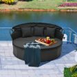 Clamshell Patio Round Daybed Wicker with Retractable Canopy and Pillows-Black For Discount