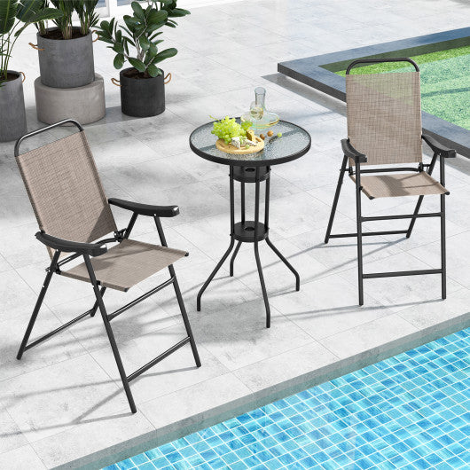 Patio Folding Bar Stool Set of 2 with Metal Frame and Footrest-Coffee For Discount