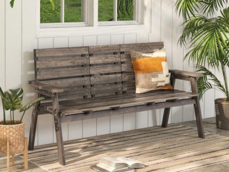 Outdoor Fir Wood Bench with Foldable Middle Table-Gray Discount