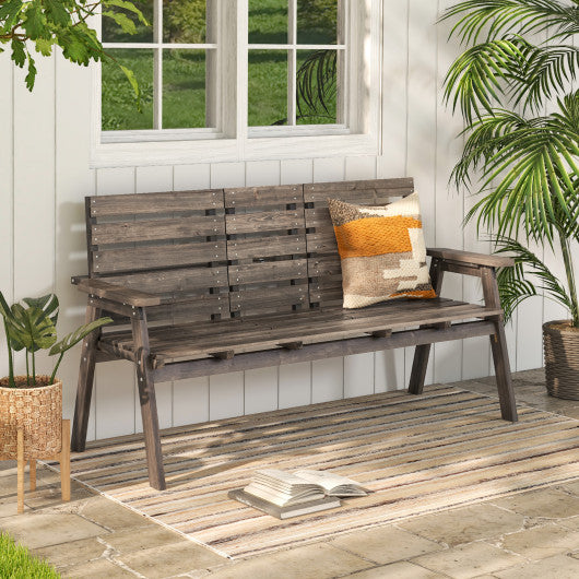 Outdoor Fir Wood Bench with Foldable Middle Table-Gray Discount