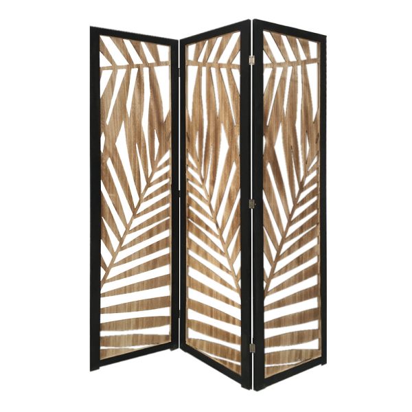 3 Panel Room Divider With Tropical Leaf Design Online Sale