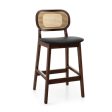 Wood Bar Chairs with PE Rattan Backrest  Padded Seat and Footrest-Brown Sale