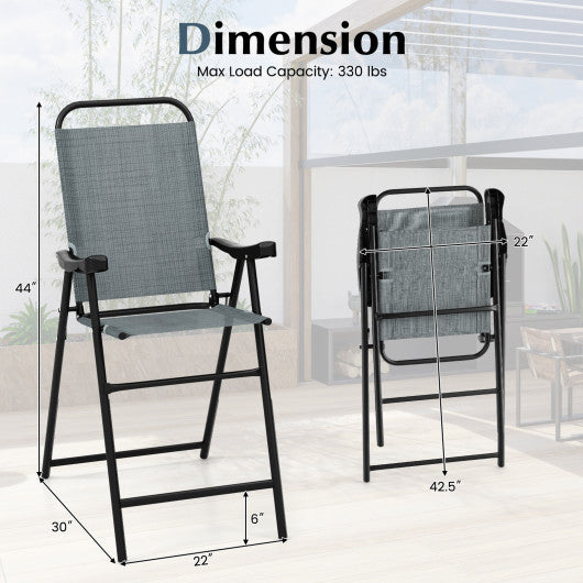 Patio Folding Bar Stool Set of 2 with Metal Frame and Footrest-Blue Cheap