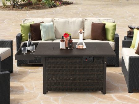 52 Inches Outdoor Wicker Gas Fire Pit Propane Fire Table with Cover-Brown Online now