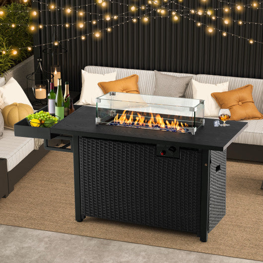 52 Inches Outdoor Wicker Gas Fire Pit Propane Fire Table with Cover-Black Sale