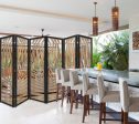 3 Panel Room Divider With Tropical Leaf Design Online Sale