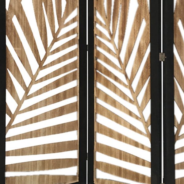 3 Panel Room Divider With Tropical Leaf Design Online Sale