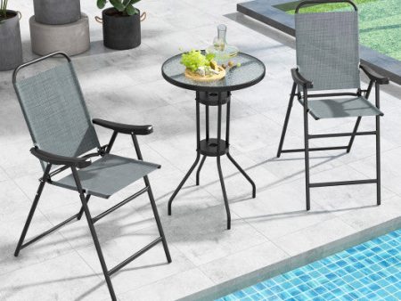 Patio Folding Bar Stool Set of 2 with Metal Frame and Footrest-Blue Cheap