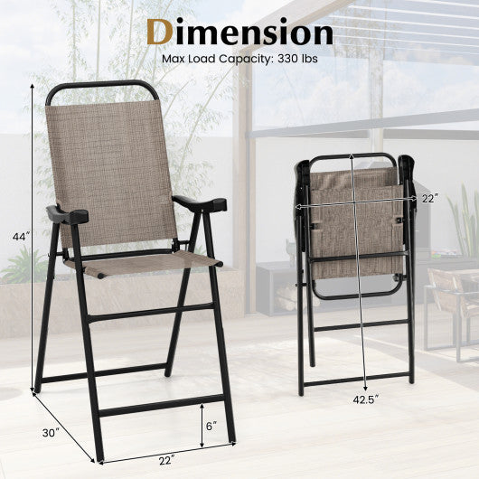 Patio Folding Bar Stool Set of 2 with Metal Frame and Footrest-Coffee For Discount