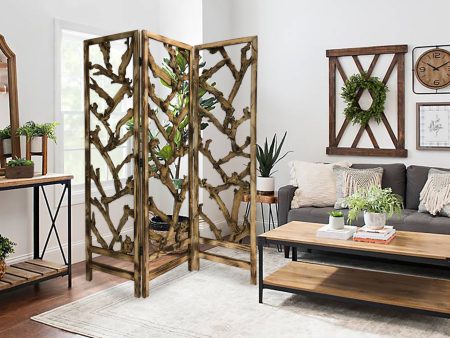 Rustic Earthy Wood Root Three Panel Room Divider Screen Online Sale