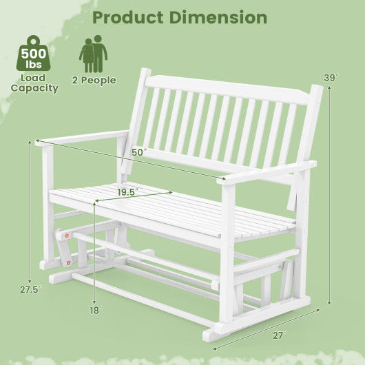 2 Seats Outdoor Glider Bench with Armrests and Slatted Seat-White Hot on Sale