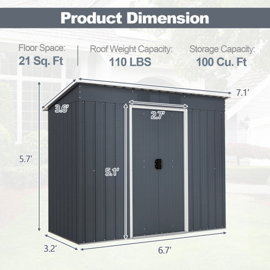 3.6 x 7.1 FT Outside Garden Storage Shed Tool House with Ground Foundation Frame For Discount