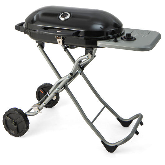 15000 BTU Portable Propane BBQ Grill with Wheels and Side Shelf-Black Discount