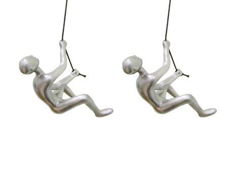 Set of Two 6  Silver Unique Climbing Man With Rope Wall Art For Cheap