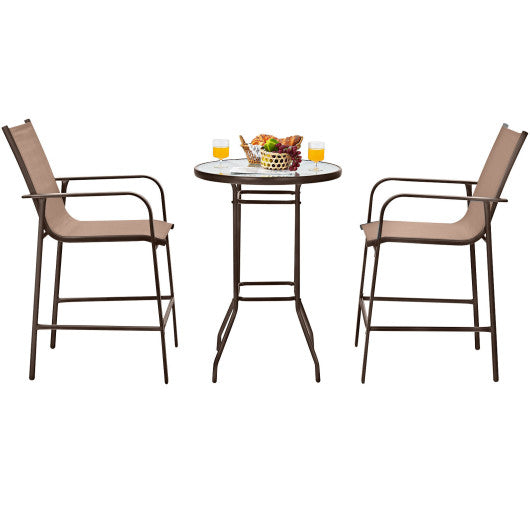 3 Pieces Outdoor Patio Bar Table Stool Set-Brown Online Hot Sale