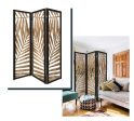 3 Panel Room Divider With Tropical Leaf Design Online Sale