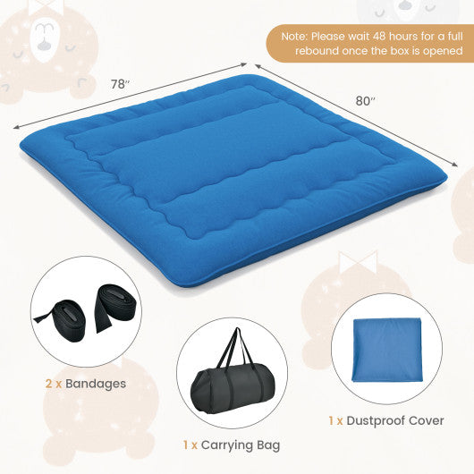 Foldable Futon Mattress with Washable Cover and Carry Bag for Camping Blue-King Size Online now