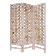 3 Panel Pink Room Divider With Cut Square Wood Design Discount