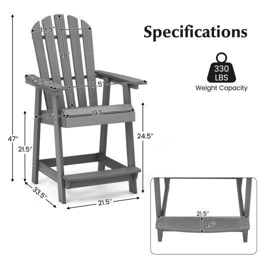 HDPE Patio Chair with Armrest and Footrest for Indoor Outdoor-Gray Online