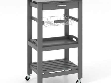 Kitchen Island Cart with Stainless Steel Tabletop and Basket-Gray Online now