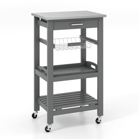 Kitchen Island Cart with Stainless Steel Tabletop and Basket-Gray Online now