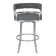 30  Gray And Silver Faux Leather And Iron Swivel Low Back Bar Height Bar Chair Fashion