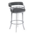 30  Gray And Silver Faux Leather And Iron Swivel Low Back Bar Height Bar Chair Fashion