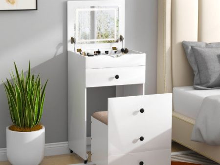 3-in-1 Vanity Set with Cushioned Stool and Flip-up Mirror-White Online Hot Sale