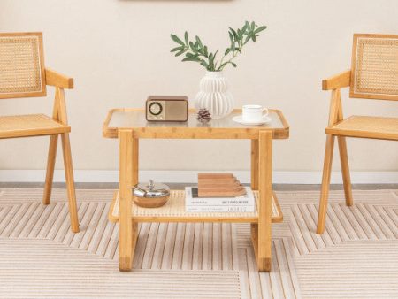 2-tier Bamboo Side Table with Glass Top-Natural Online now