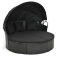 Clamshell Patio Round Daybed Wicker with Retractable Canopy and Pillows-Black For Discount