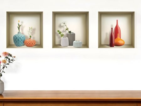 Set of Three Lin Faux Niche 3D Peel and Stick Wall Decals For Discount