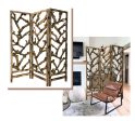 Rustic Earthy Wood Root Three Panel Room Divider Screen Online Sale