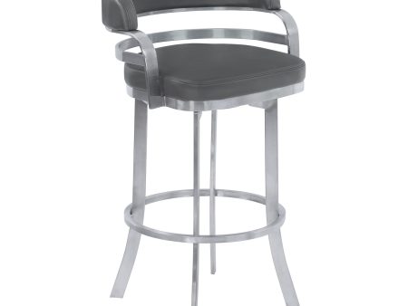 26  Gray And Silver Faux Leather And Iron Swivel Low Back Counter Height Bar Chair Online Sale