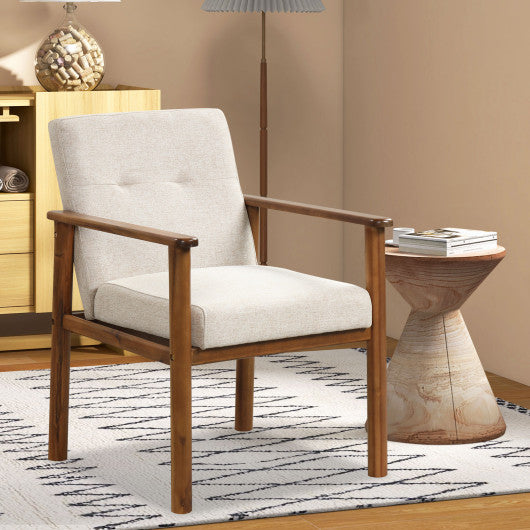 Modern Accent Linen Fabric Armchair with Solid Wood Legs and Soft Cushioned Seat Online now