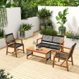 4 Pieces Acacia Wood Patio Conversation Table and Chair Set with Hand Woven Rope Online Sale